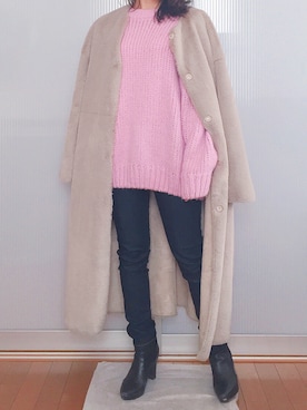 「Ameri（アメリ）のアイテム（ムートンコート）」を使った、Mioさん（レディース・151cm）の冬コーディネート