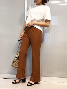 「リブスリットストレートパンツ」｜Mioさん（レディース・150cm）の夏コーディネート