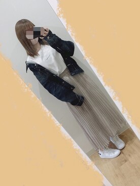 「Chillfar（チルファー）のアイテム（デニムジャケット）」を使った、みやけさん（レディース・155cm）の春コーディネート