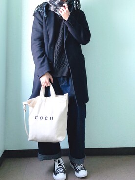 「JUNRED（ジュンレッド）のアイテム（チェスターコート）」を使った、田中太郎さん（メンズ・173cm）の冬コーディネート