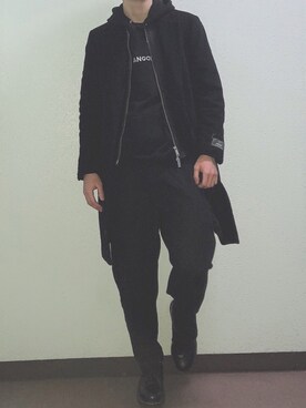 「JUNRED（ジュンレッド）のアイテム（チェスターコート）」を使った、田中太郎さん（メンズ・173cm）の冬コーディネート