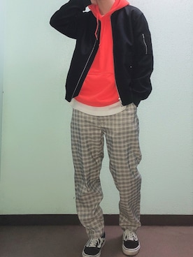 「アイテム（MA-1）」を使った、田中太郎さん（メンズ・173cm・20代）の春コーディネート