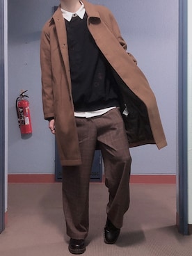 「アイテム（ステンカラーコート）」を使った、田中太郎さん（メンズ・173cm・20代）の冬コーディネート