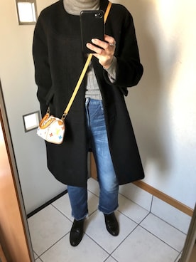 「ノーカラーコート」｜sato*さん（レディース・155cm）の冬コーディネート
