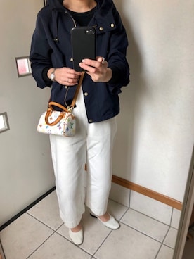 「リブニット」｜「アイテム（マウンテンパーカー）」を使った、sato*さん（レディース・155cm）の春コーディネート