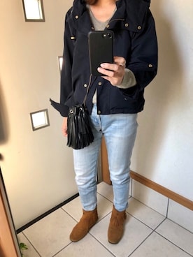 「巾着バッグ」｜「アイテム（マウンテンパーカー）」を使った、sato*さん（レディース・155cm）の秋コーディネート