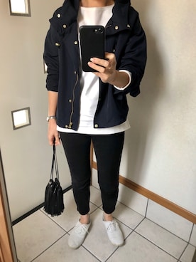 「巾着バッグ」｜「アイテム（マウンテンパーカー）」を使った、sato*さん（レディース・155cm）の秋コーディネート