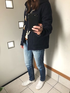 「白ニット」｜「アイテム（ダッフルコート）」を使った、sato*さん（レディース・155cm）の秋コーディネート