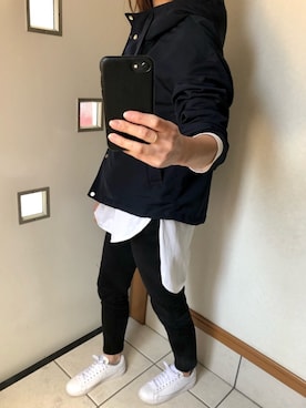 「巾着バッグ」｜「アイテム（マウンテンパーカー）」を使った、sato*さん（レディース・155cm）の春コーディネート