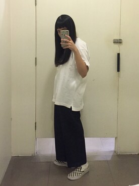 「MUJI」｜「アイテム（スリッポン）」を使った、angelaさん（レディース・158cm）の春コーディネート