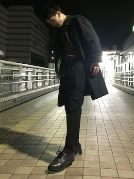 「アイテム（ブーツ、パープル系）」を使った、つっちーさん（メンズ・171cm）の春コーディネート