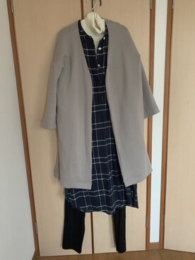 「無印良品（ムジルシリョウヒン）のアイテム（ノーカラージャケット）」を使った、qmoriさん（レディース・163cm）の冬コーディネート