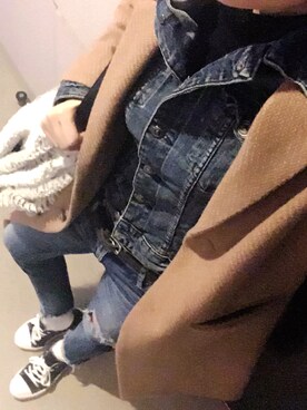 「Ungrid（アングリッド）のフレイドヘムストスリ（デニムパンツ）」を使った、ｍａｒｉさん（レディース・159cm）の冬コーディネート