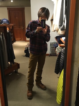 「patagonia（パタゴニア）のアイテム（シャツ/ブラウス、ブルー系）」を使った、だいごさん（メンズ）の秋コーディネート