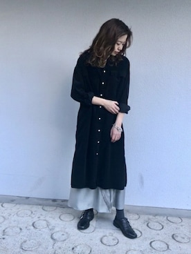 「JOURNAL STANDARD relume（ジャーナルスタンダード　レリューム）のアイテム（シャツワンピース）」を使った、JOURNAL STANDARD relume自由が丘店レディーススタッフさん（レディース・160cm）の冬コーディネート