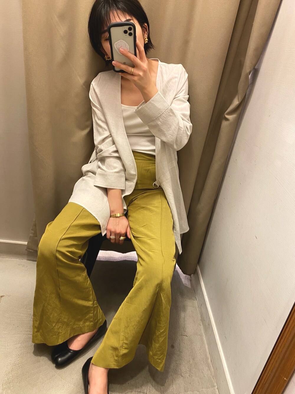 「オトナカジュアル、おしゃれさんと繋がりたい、ootd、きれいめカジュアル、くすみカラー、ピスタチオ、高身長女子、ジャケット、ジャケットスタイル、カーディガン」｜「CAPRICIEUX LE'MAGEのメッシュクロスキャミ（キャミソール、ホワイト系）」を使った、sachiさん（レディース・165cm）の春コーディネートの1枚目の写真