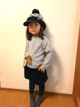 「DOUBLE_B（ダブルビー）のアイテム（帽子）」を使った、neekosaanさん（キッズ・100cm）の冬コーディネート
