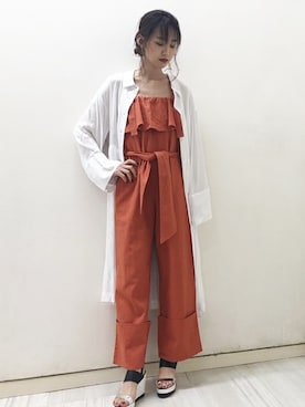 「ロングシャツ」｜「アイテム（サロペット/オーバーオール）」を使った、萌さん（レディース・168cm）の夏コーディネート