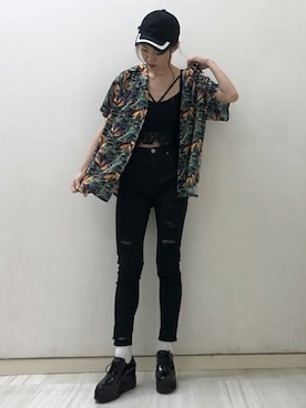 「BARAK（バラク）のアイテム（キャップ）」を使った、萌さん（レディース・168cm）の夏コーディネート
