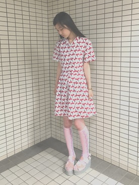 「merry jenny（メリージェニー）のアイテム（シャツワンピース）」を使った、さくらこ。さん（レディース・158cm）の夏コーディネート