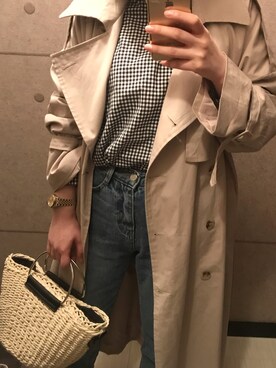 「韓国」｜「アイテム（トレンチコート）」を使った、reeさん（レディース・156cm）の春コーディネート