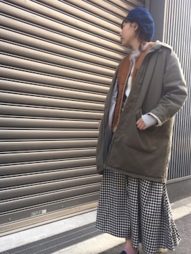「ベスト」｜「アイテム（ステンカラーコート）」を使った、momoさん（レディース・165cm）の冬コーディネート