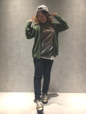 「RAGEBLUE（レイジブルー）のアイテム（キャップ）」を使った、さくぷにゅさん（レディース・165cm）の春コーディネート