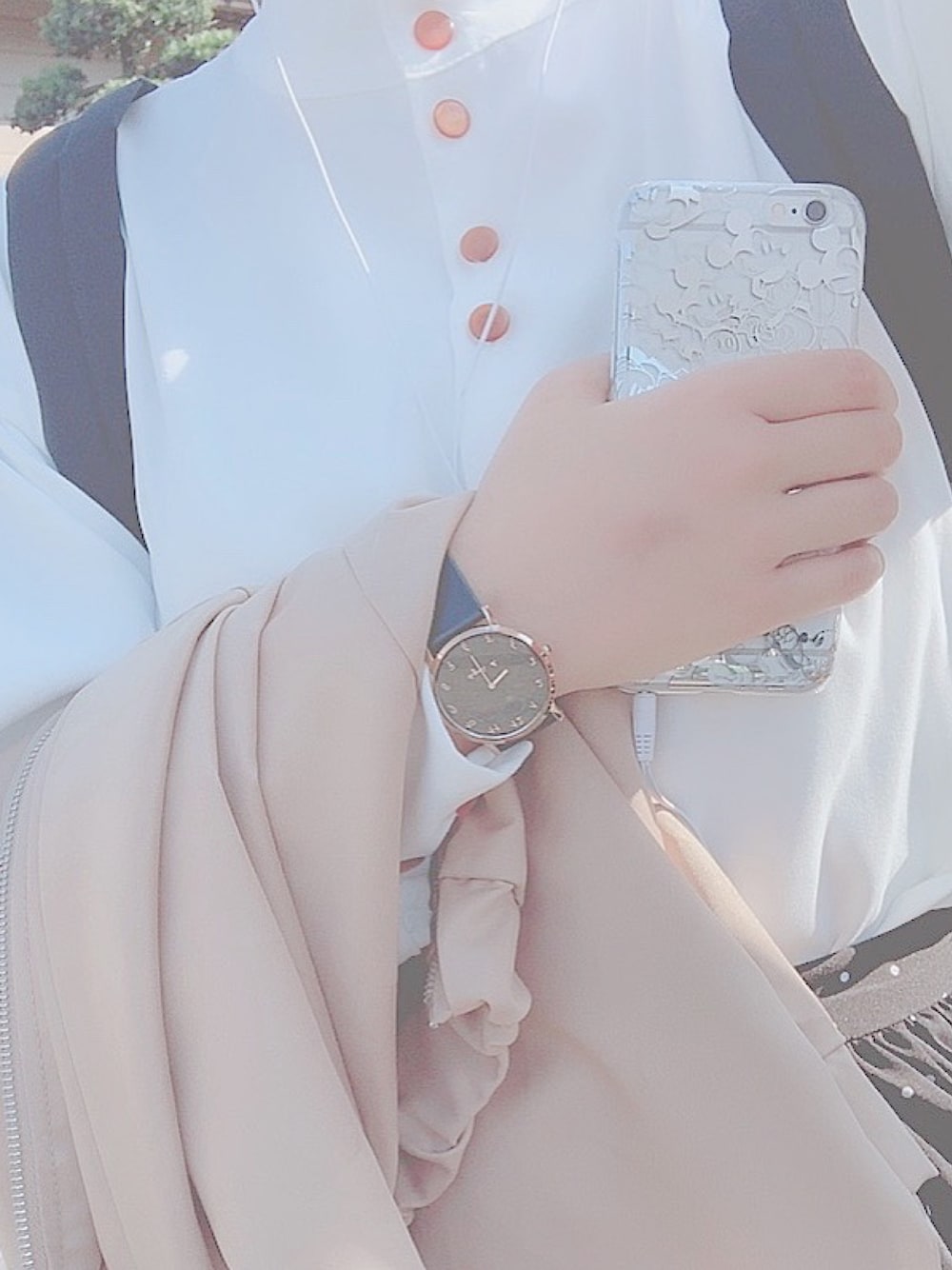 「ぽかぽか陽気、プチプラコーデ、インスタもフォローお願いします、いつもありがとうございます、かわいくなりたい」｜「agnes b.のアイテム（アナログ腕時計、ブラック系）」を使った、りんごさん（レディース・158cm）の春コーディネートの1枚目の写真