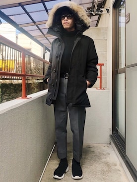 「Scye（サイ）のアイテム（スラックス）」を使った、Tenさん（メンズ・168cm）の冬コーディネート