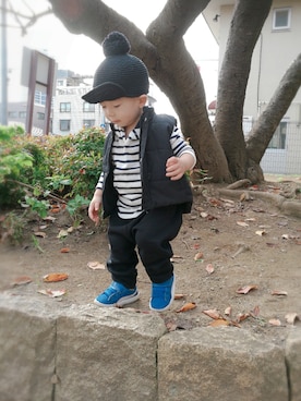 「devirock（デビロック）の【旧モデル】裏毛スウェットサルエルパンツ スウェットパンツ（その他パンツ）」を使った、SSKKNTさん（キッズ・80cm）の秋コーディネート