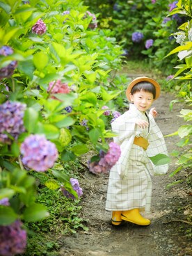 「着物」｜「アイテム（レインシューズ）」を使った、SSKKNTさん（キッズ・100cm）の夏コーディネート