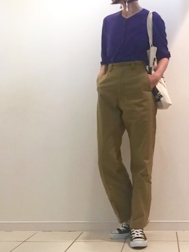 「THE SHINZONE（ザ　シンゾーン）のハイウエストチノパンツ（チノパンツ）」を使った、motoさん（レディース・166cm）の秋コーディネート