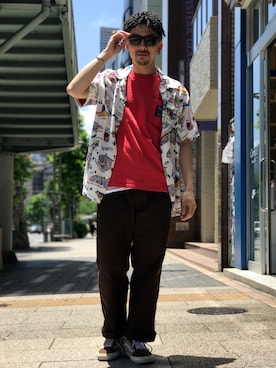 「schott（ショット）のSchott/ショット/LENOX/サングラス　日本製（サングラス）」を使った、Tomoya  Miuraさん（メンズ・169cm）の夏コーディネート