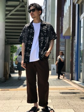「schott（ショット）のSchott/ショット/LENOX/サングラス　日本製（サングラス）」を使った、Tomoya  Miuraさん（メンズ・169cm）の夏コーディネート