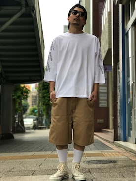 「schott（ショット）のSchott/ショット/LENOX/サングラス　日本製（サングラス）」を使った、Tomoya  Miuraさん（メンズ・169cm）の夏コーディネート