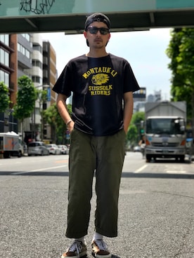 「schott（ショット）のSchott/ショット/LENOX/サングラス　日本製（サングラス）」を使った、Tomoya  Miuraさん（メンズ・169cm）の夏コーディネート
