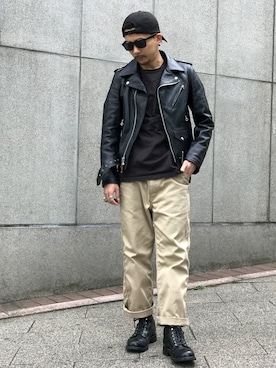 「schott（ショット）のSchott/ショット/LENOX/サングラス　日本製（サングラス）」を使った、Tomoya  Miuraさん（メンズ・169cm）の秋コーディネート