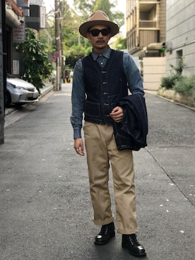 「アイテム（ベスト、ブルー系）」を使った、Tomoya  Miuraさん（メンズ・169cm）の秋コーディネート