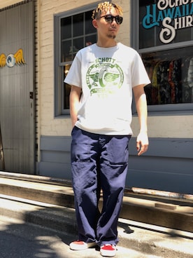「schott（ショット）のSchott/ショット/ARMY FATIGUE PANTS/アーミー ファティーグ パンツ（その他パンツ）」を使った、Tomoya  Miuraさん（メンズ・169cm）の夏コーディネート