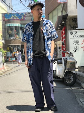 「schott（ショット）のSchott/ショット/ARMY FATIGUE PANTS/アーミー ファティーグ パンツ（その他パンツ）」を使った、Tomoya  Miuraさん（メンズ・169cm）の夏コーディネート