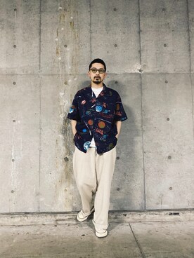 「schott（ショット）のSchott/ショット/HAWAIIAN SHIRT PLANET/ハワイアンシャツ プラネット（シャツ/ブラウス）」を使った、Tomoya  Miuraさん（メンズ・169cm）の夏コーディネート