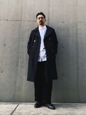 「schott（ショット）のアイテム（ステンカラーコート）」を使った、Tomoya  Miuraさん（メンズ・170cm）の秋コーディネート