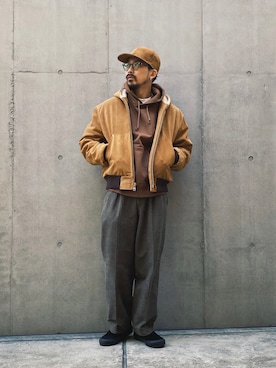 「MADE IN USA（メイドインユーエスエー）のアイテム（ライダースジャケット）」を使った、Tomoya  Miuraさん（メンズ・170cm）の冬コーディネート