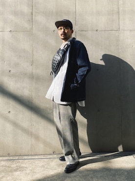 「アイテム（ハット、ブルー系）」を使った、Tomoya  Miuraさん（メンズ・170cm）の春コーディネート