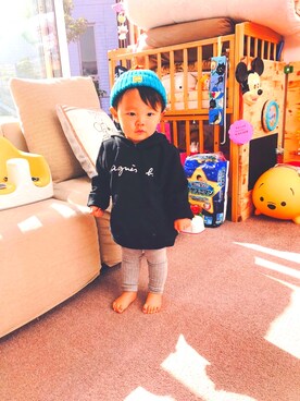 「1歳6ヶ月」｜「アイテム（ニットキャップ/ビーニー）」を使った、Hinata*Kannaさん（キッズ・80cm）の秋コーディネート