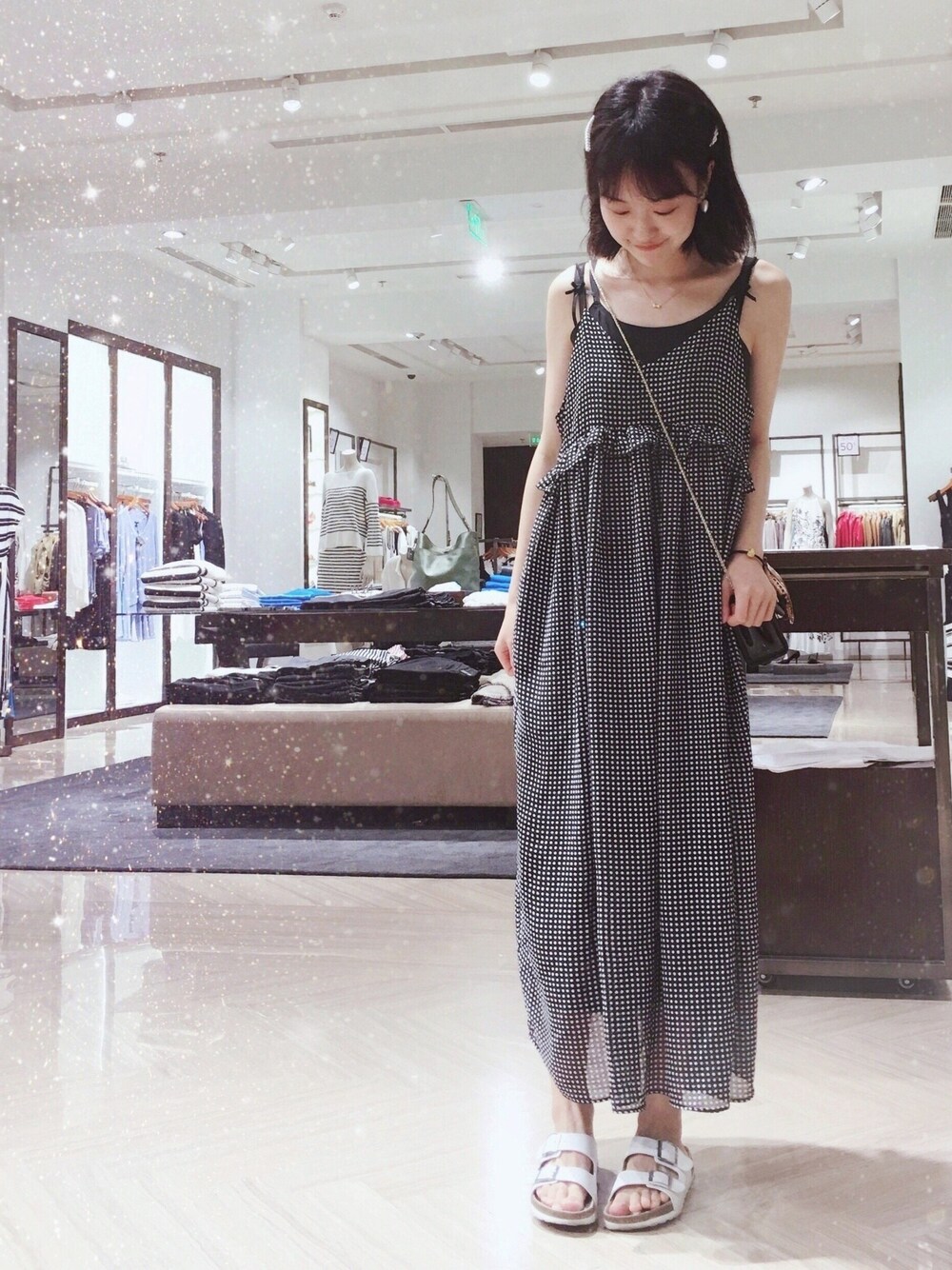 「夏コーデ、summer、夏、dress、PVC、girl、coordinate、ootd」｜「whousのアイテム（ワンピース、ブラック系）」を使った、AmberRUANさん（レディース・161cm）の夏コーディネートの1枚目の写真
