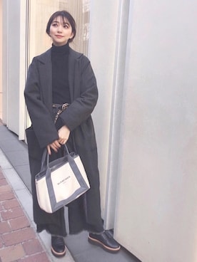 「DHOLIC（ディーホリック）のアイテム（チェスターコート）」を使った、松尾瞳さん（レディース・158cm）の冬コーディネート