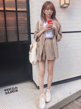 「ISOOK（アイスー）のアイテム（トートバッグ）」を使った、松尾瞳さん（レディース・157cm）の秋コーディネート