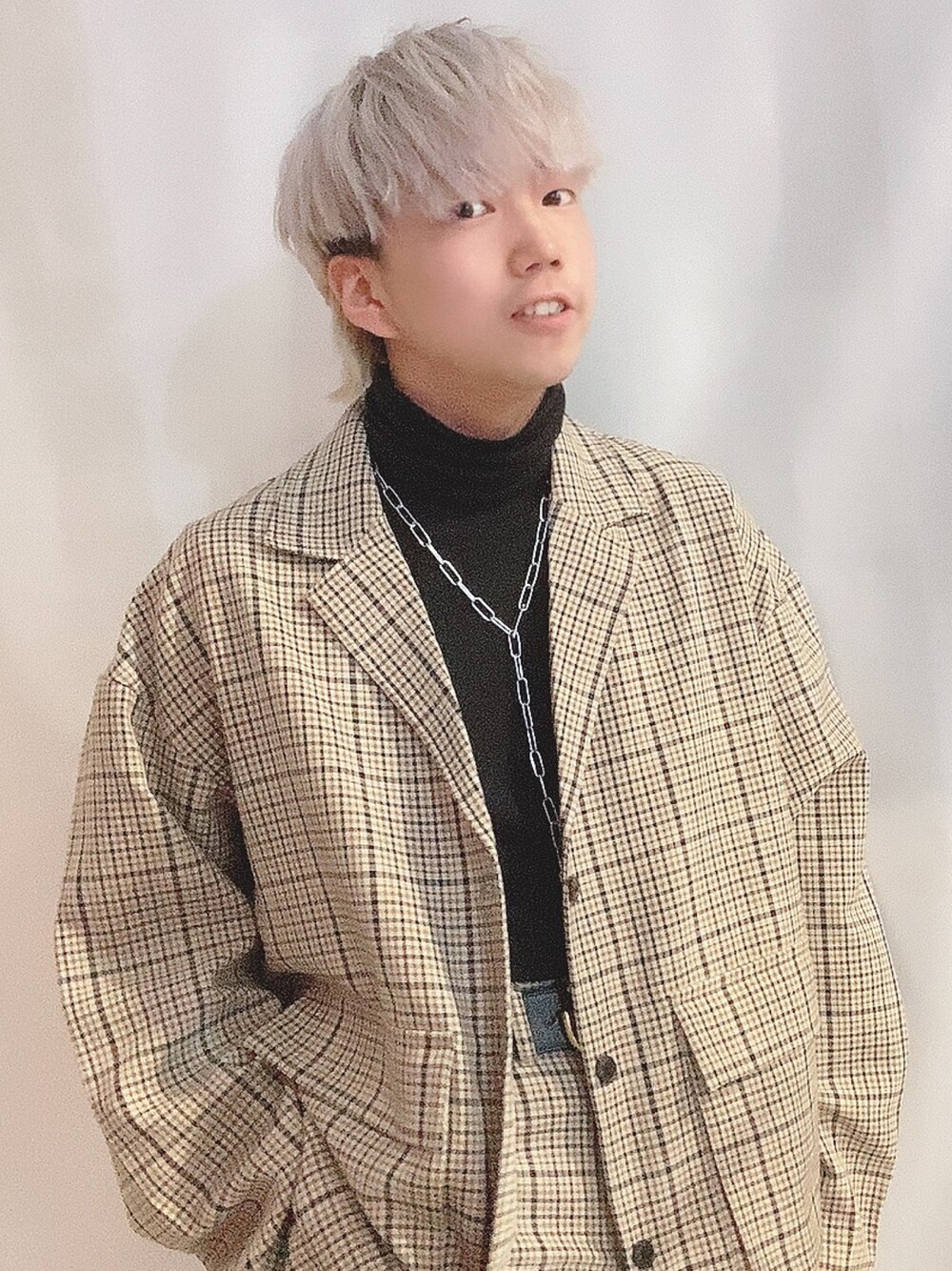 「GU、GUセットアップ、ジャケット、セットアップ、GUCCI、GUCCIベルト、ハイネック、タートルネック、オリジナルネックレス、おしゃれさんと繋がりたい」｜「GUのアイテム（テーラードジャケット、その他）」を使った、そーまさん（メンズ・170cm）の春コーディネートの1枚目の写真