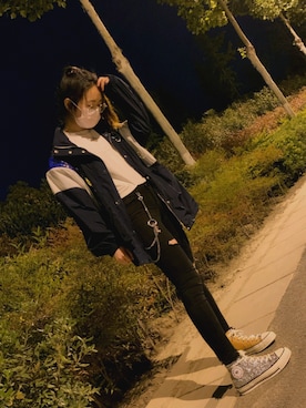 「休闲」｜「アイテム（スタジャン）」を使った、niuniu笙笙さん（レディース・168cm）の夏コーディネート